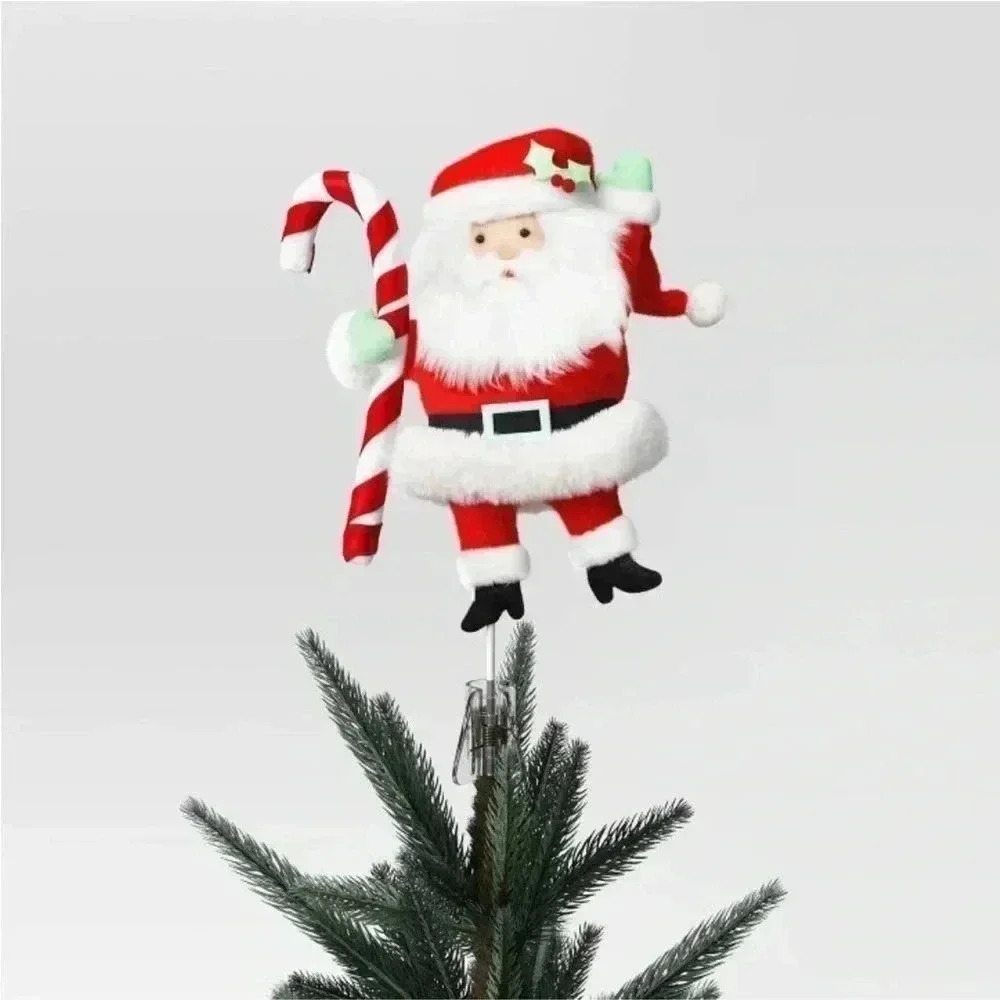 NIB 14.75" Fabric Santa with‎ Candy Cane Christmas Tree Topper Red/White